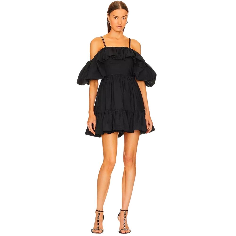 Ulla Johnson Mini Dress Size 4 Black‎ Lila Off The Shoulder 100% Cotton Pockets
